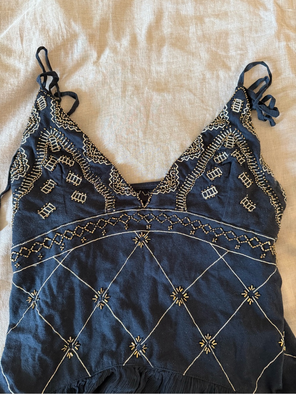 UO Black Beaded Flutter Top - Picture 2 of 6